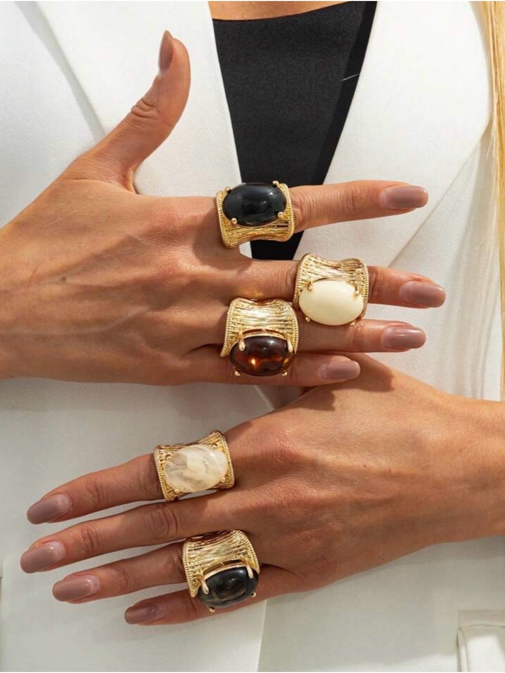 5-Piece Gold Tone Adjustable Statement Ring Set – Vintage Inspired
